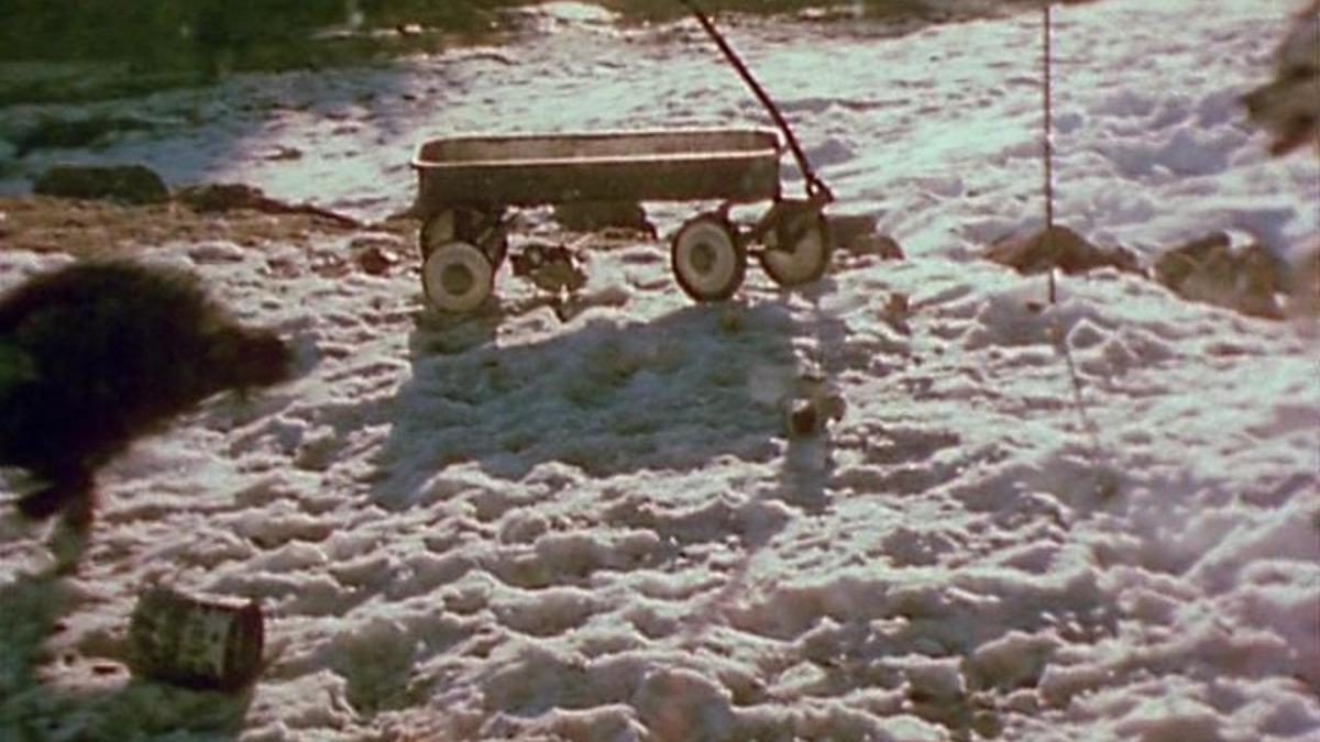 children's wagon in snow
