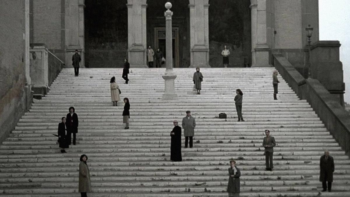 people spread out across stairs