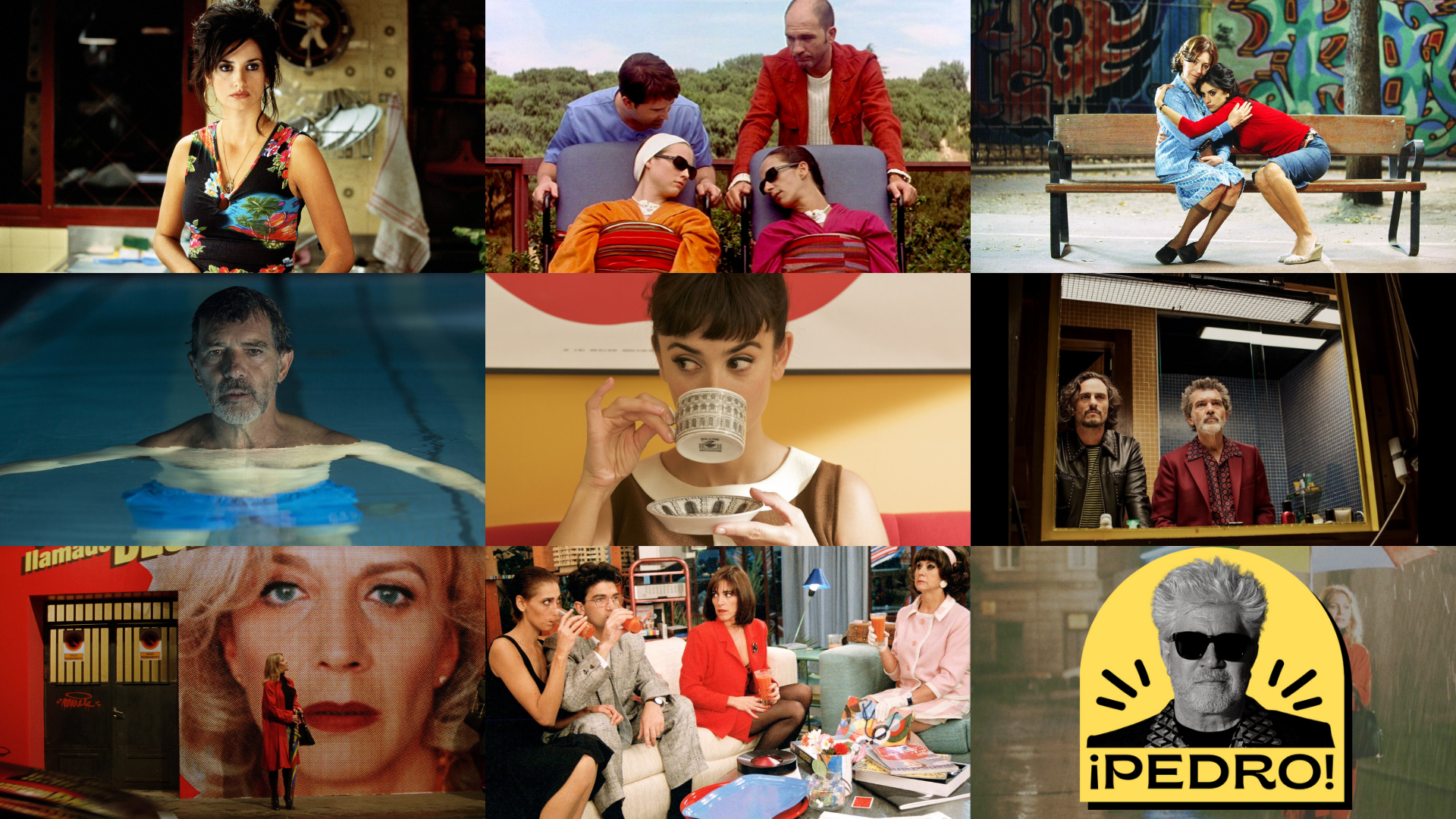 collage of pedro almodovar film stills