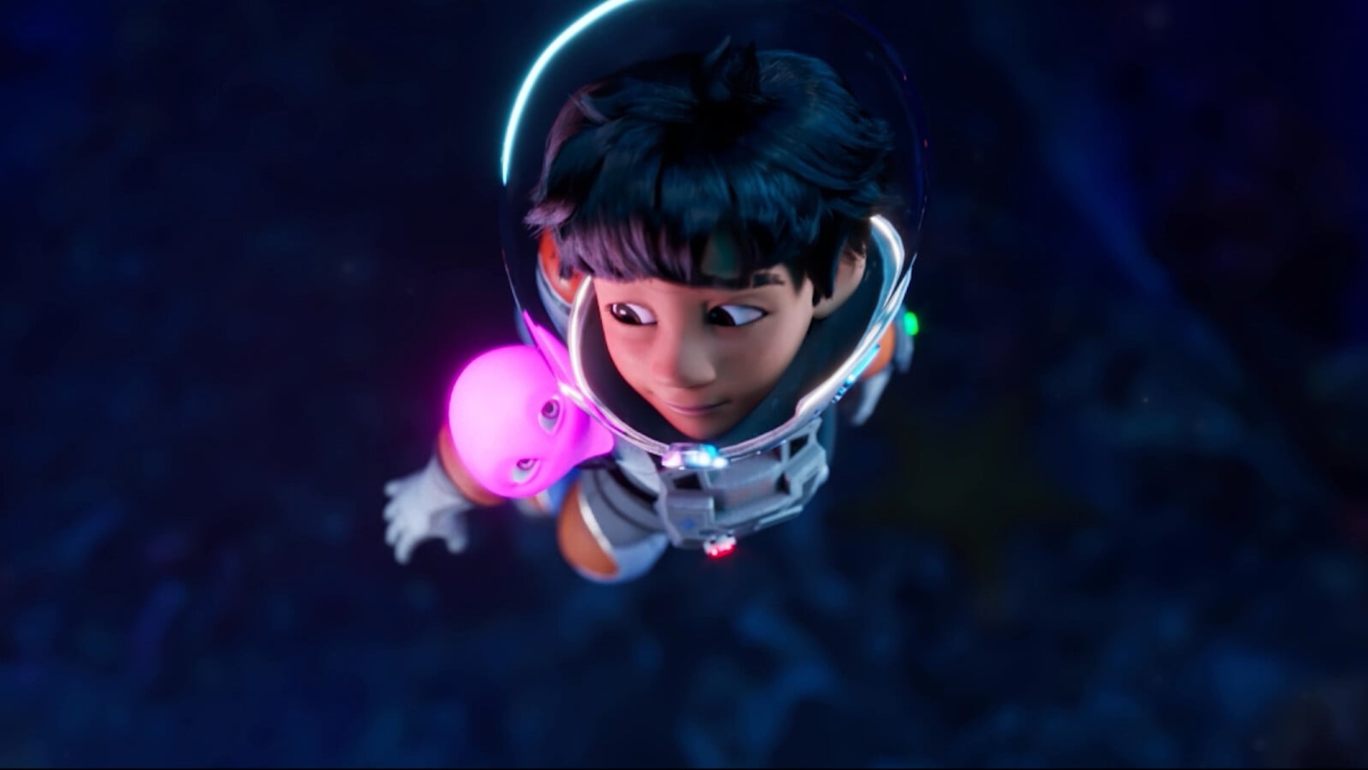SKETCHES IN MOTION: AAPI ANIMATED SHORTS, 2024-26, young girl wearing astronaut suit floating in dark space