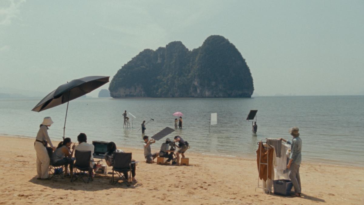 film crew at the beach