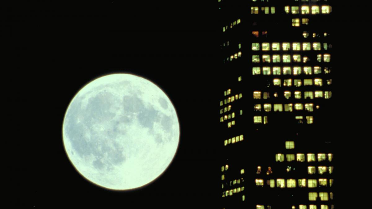 skyscraper and moon