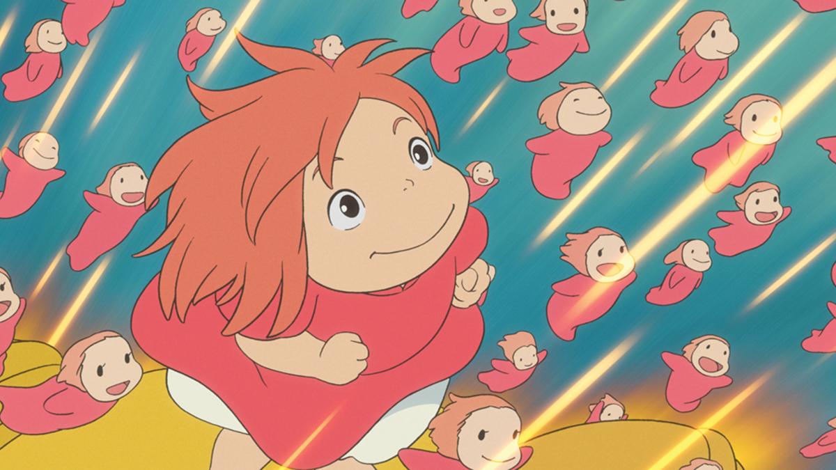 animated girl with red hair swimming with small fish