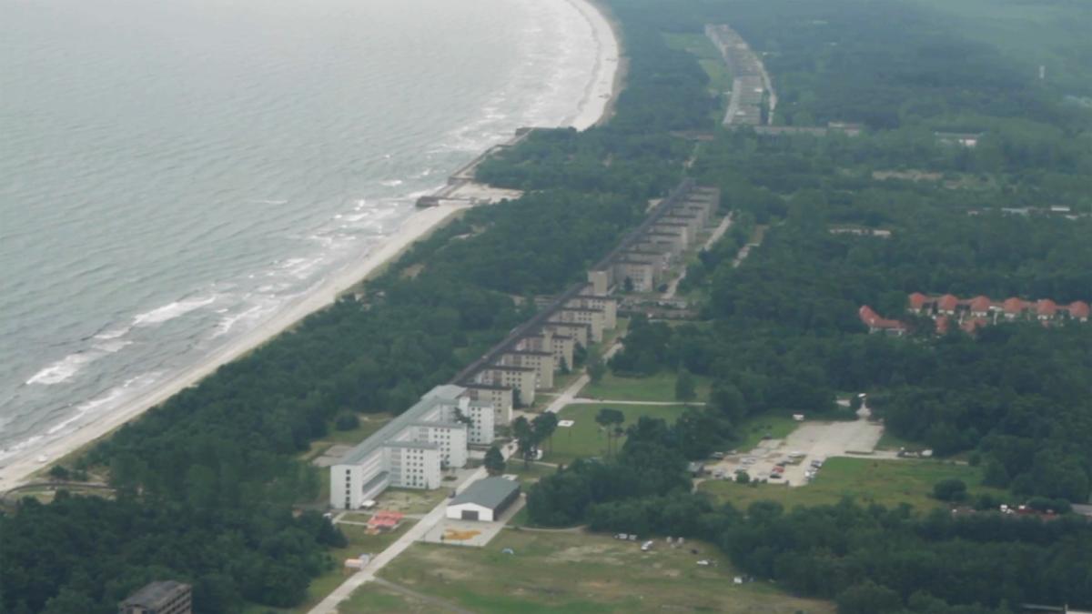 group of buildings near seaside from above
