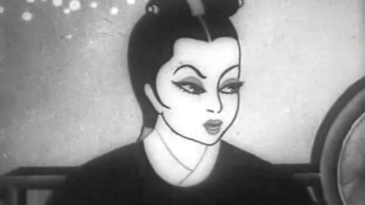 animated woman's face in black and white