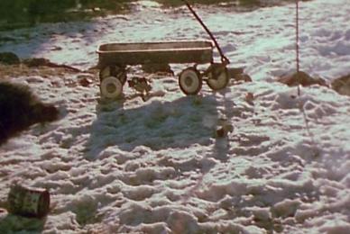 children's wagon in snow