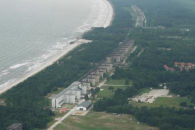 group of buildings near seaside from above