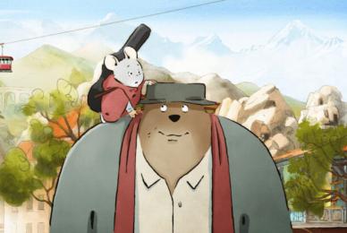 animated bear with mouse on shoulder